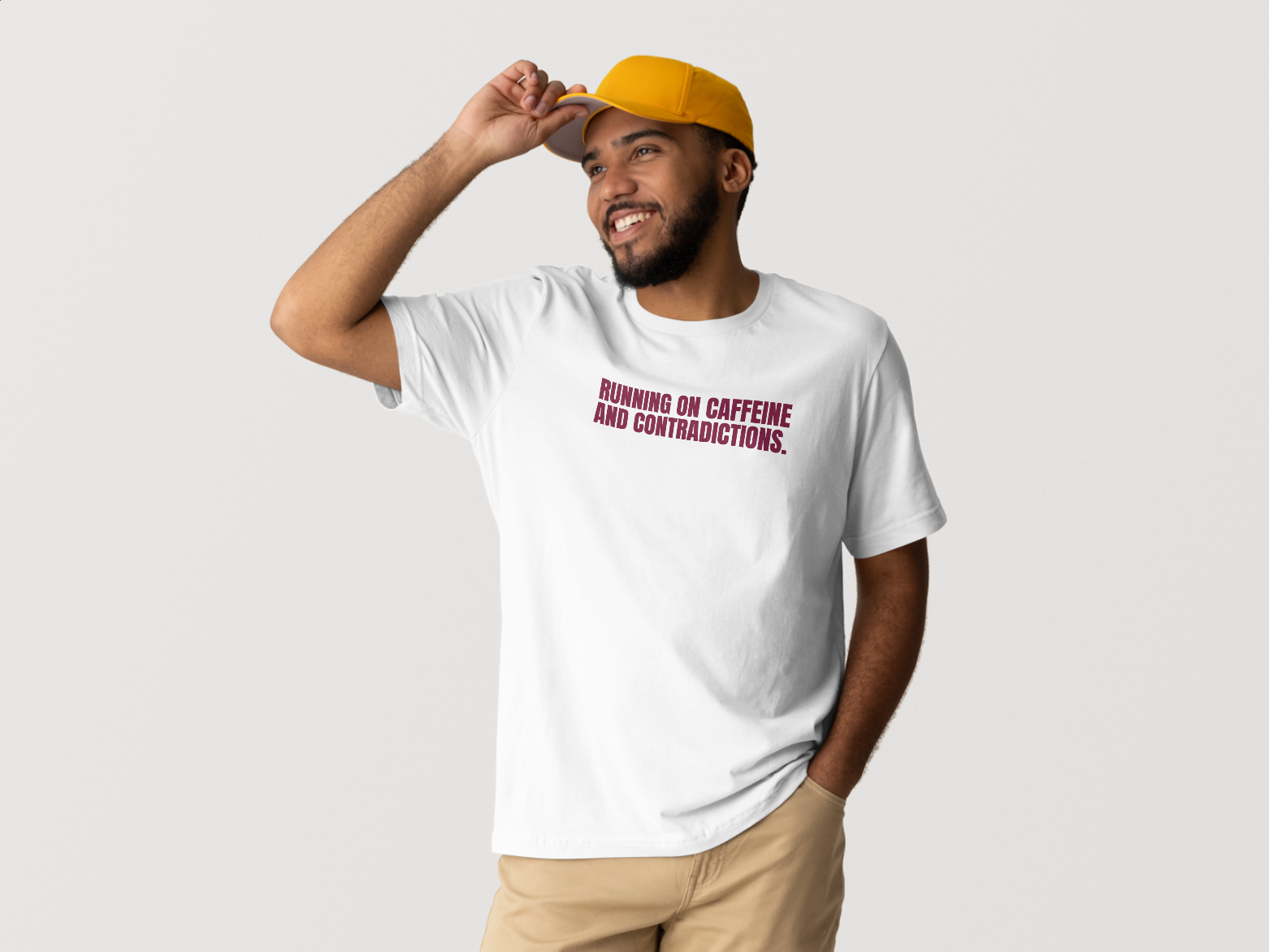 "Running on caffeine and contradictions." Classic Fit Tee